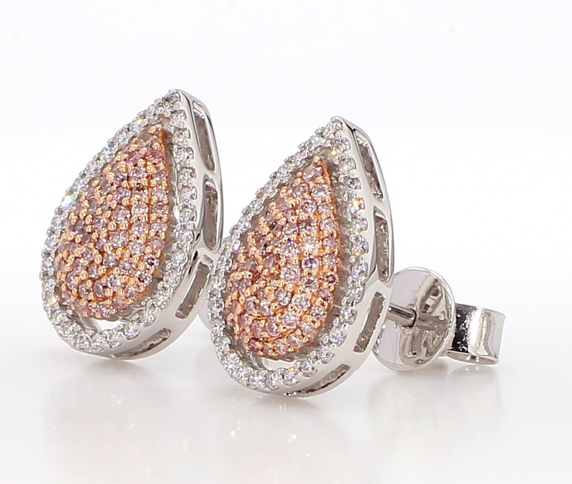 Natural Pink Round Diamond 0.70 Carat TW Gold Stud Earrings