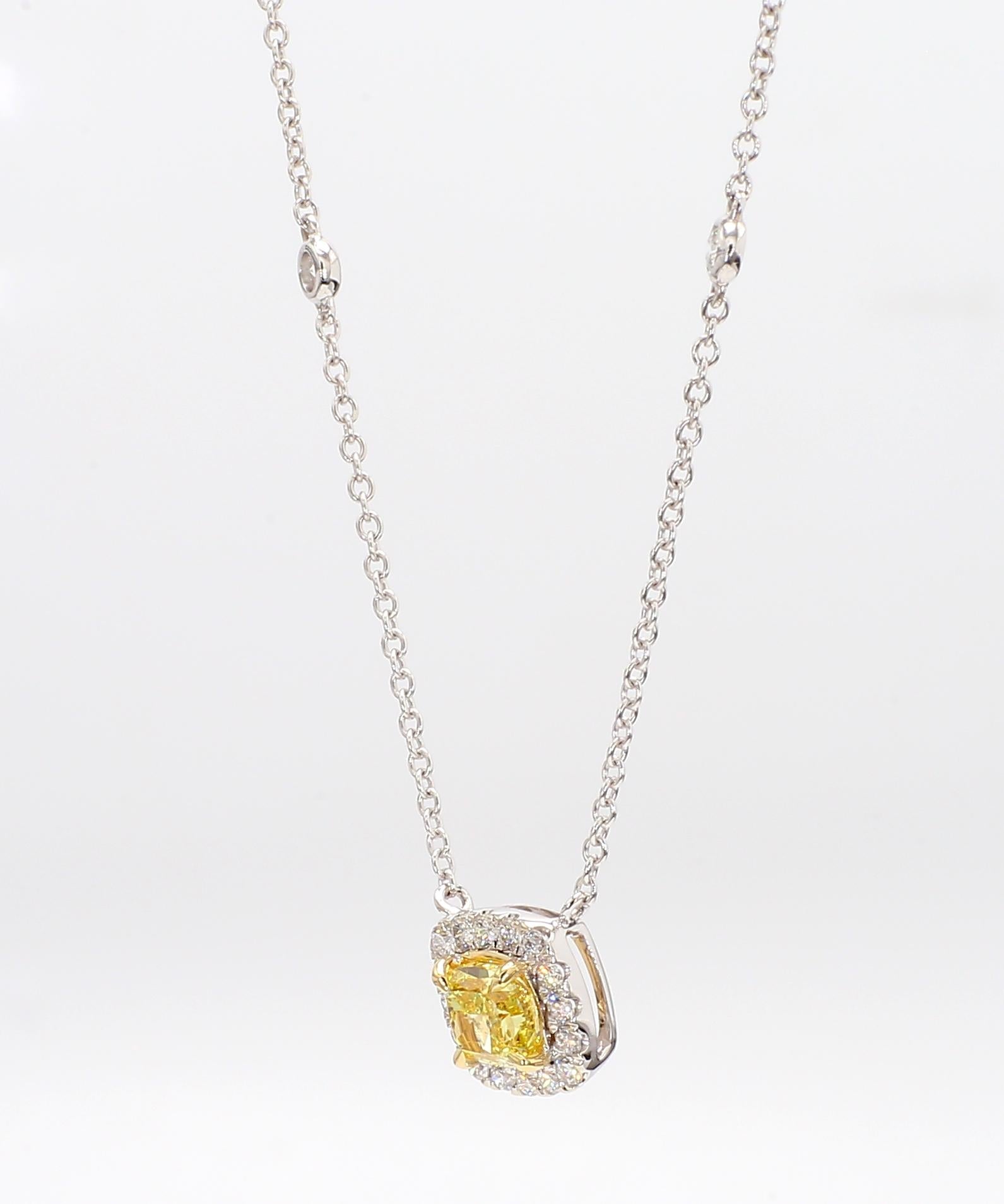 Natural Yellow Cushion Diamond 0.78 Carat TW Gold Drop Necklace