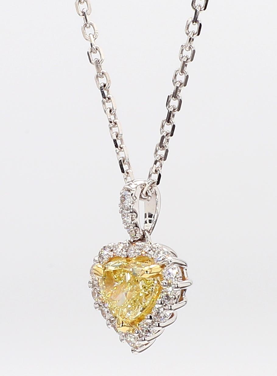 Natural Yellow Heart Diamond 0.90 Carat TW Gold Heart Pendant