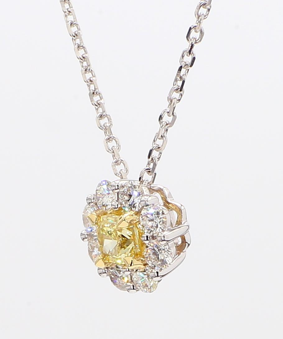 Natural Yellow Cushion and White Diamond 1.07 Carat TW Gold Drop Pendant