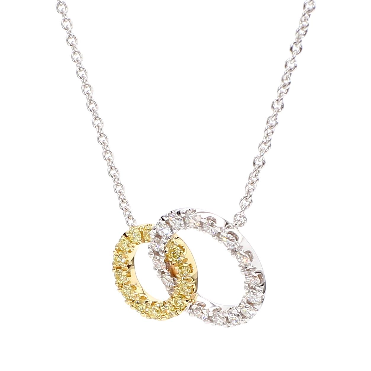 Natural Yellow Round and White Diamond .30 Carat TW Gold Drop Pendant