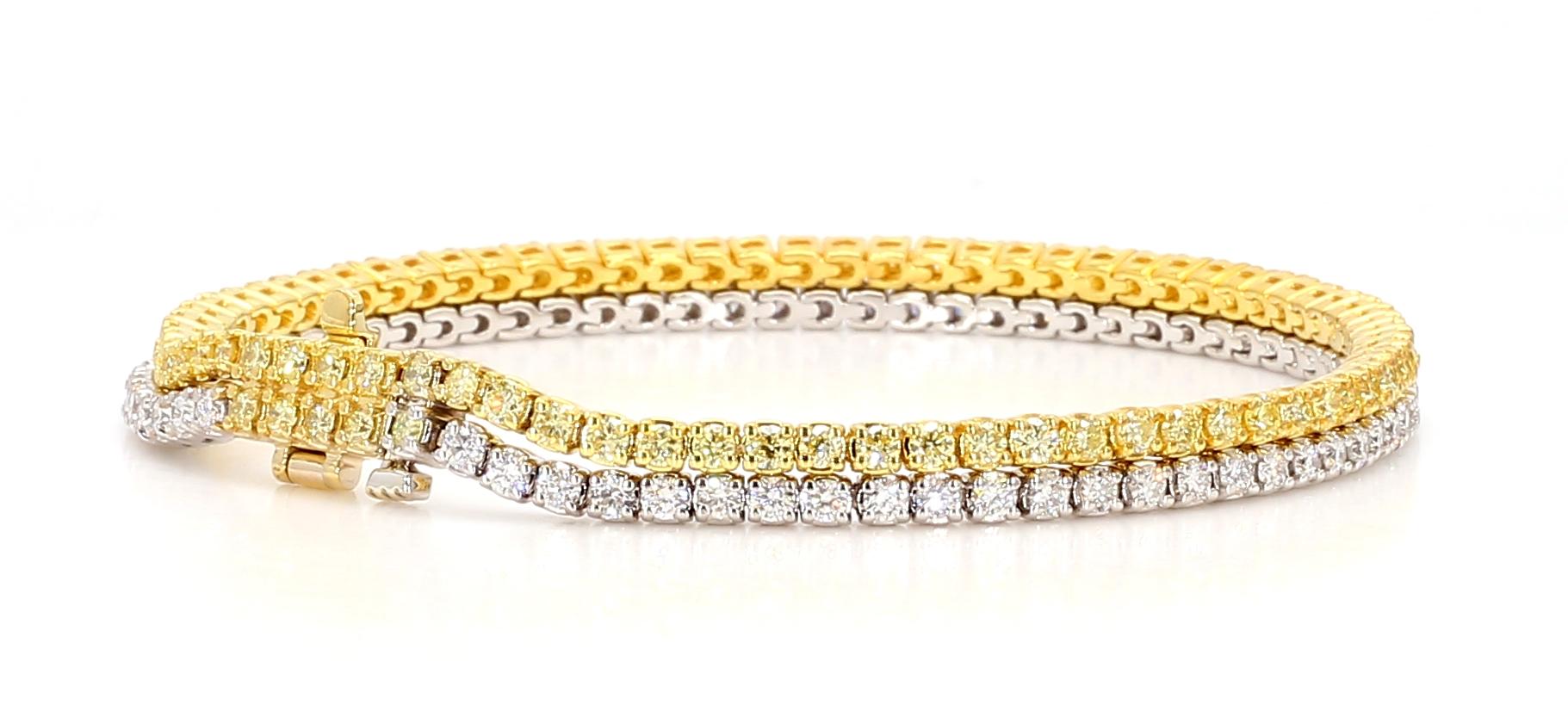 Natural Yellow Round and White Diamond 3.89 Carat TW Gold Bracelet