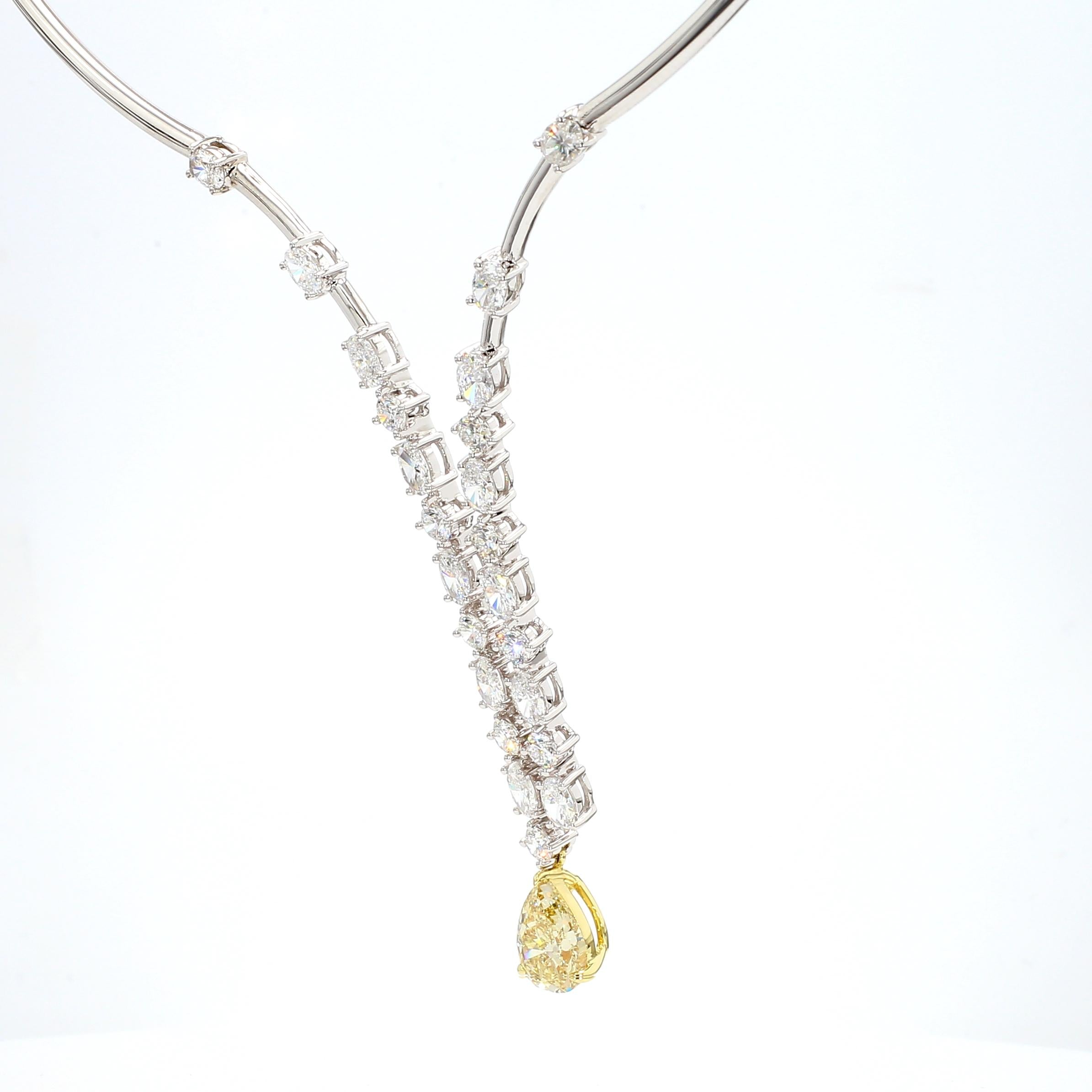 GIA Certified Natural Yellow Pear Diamond 5.92 Carat TW Gold Necklace