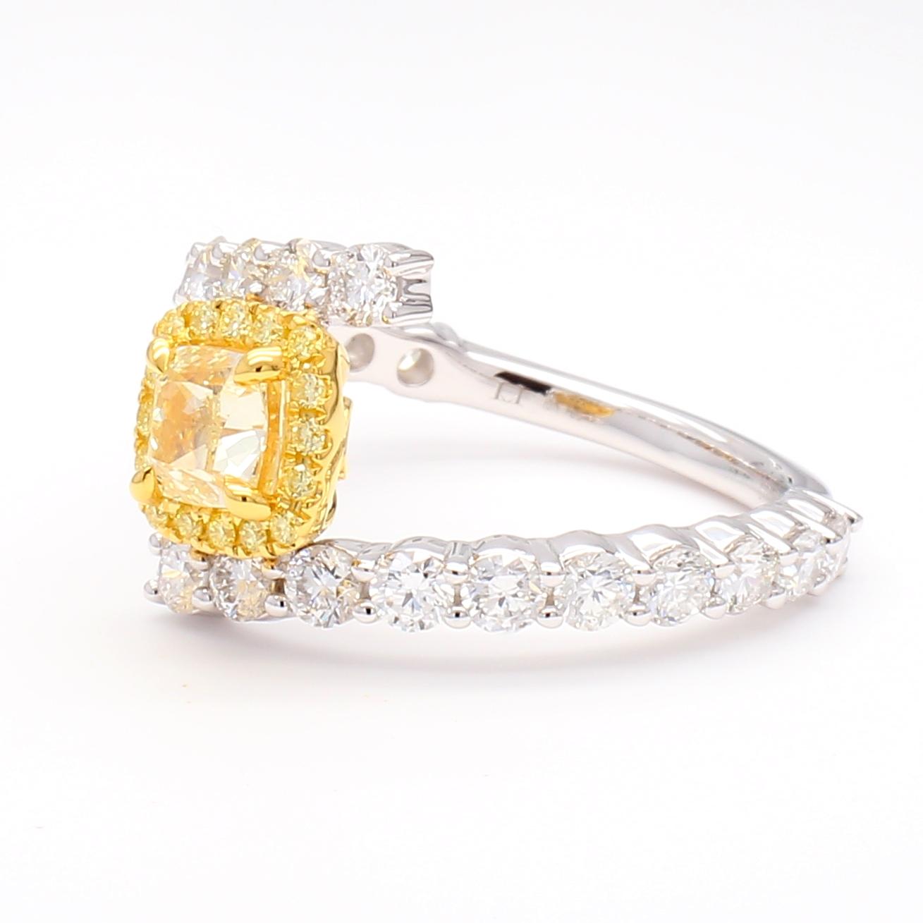 GIA Certified Natural Yellow Cushion Diamond 2.16 Carat TW Gold Cocktail Ring