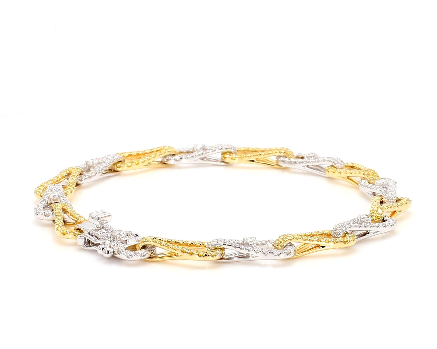 Natural Yellow Round and White Diamond 3.33 Carat TW Gold Link Bracelet