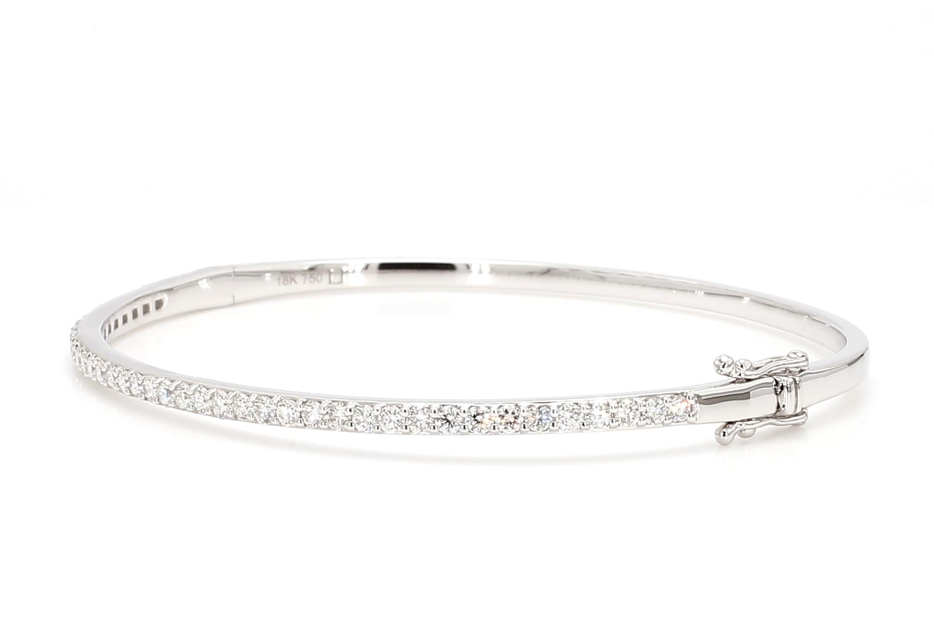 Natural White Round Diamond 1.14 Carat TW White Gold Cuff Bracelet