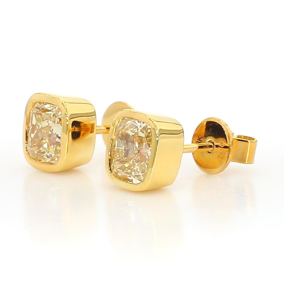 GIA Certified Natural Yellow Cushion Diamond 1.46 Carat TW Gold Stud Earrings