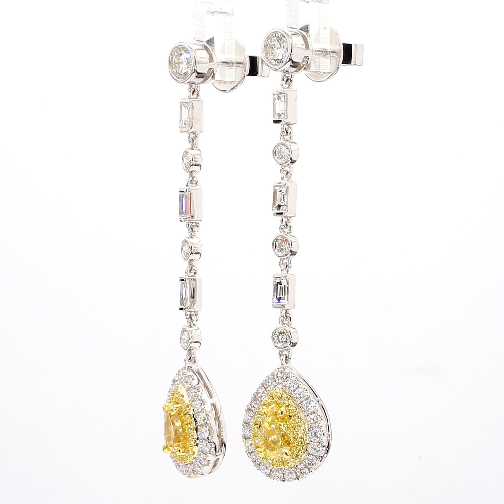 GIA Certified Natural Yellow Pear Diamond 3.39 Carat TW Gold Drop Earrings