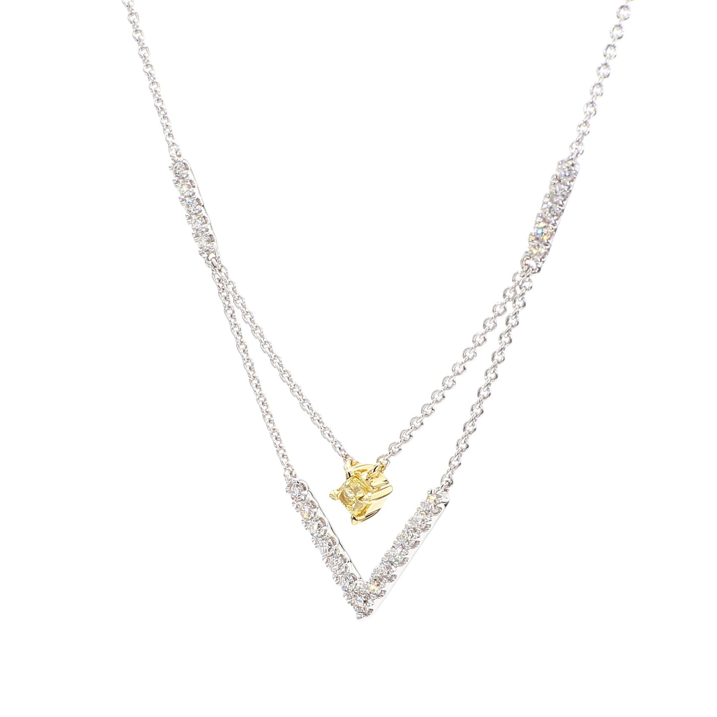 Natural Yellow Cushion Diamond 0.39 Carat TW Gold Drop Necklace
