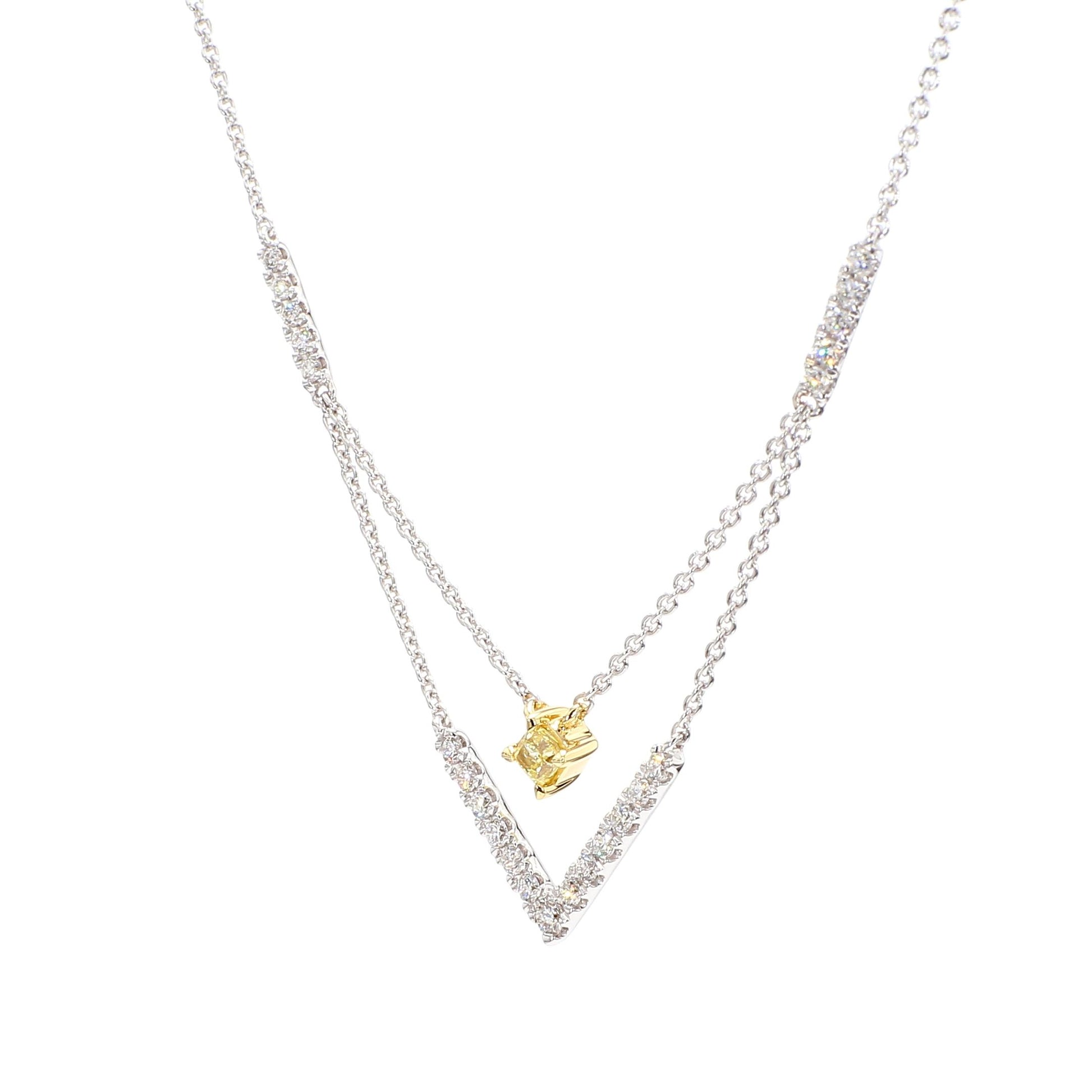 Natural Yellow Cushion Diamond 0.39 Carat TW Gold Drop Necklace