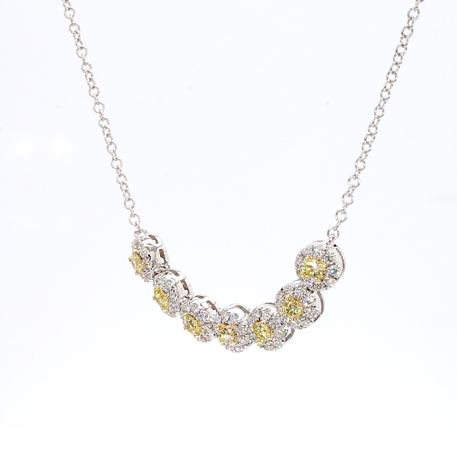 Natural Yellow Round and White Diamond .78 Carat TW Gold Necklace