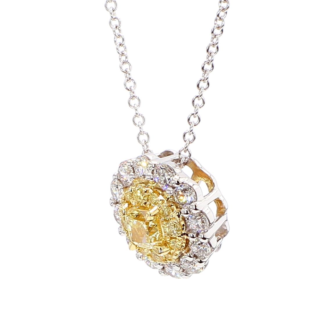 Natural Yellow Cushion Diamond 0.76 Carat TW Gold Drop Pendant