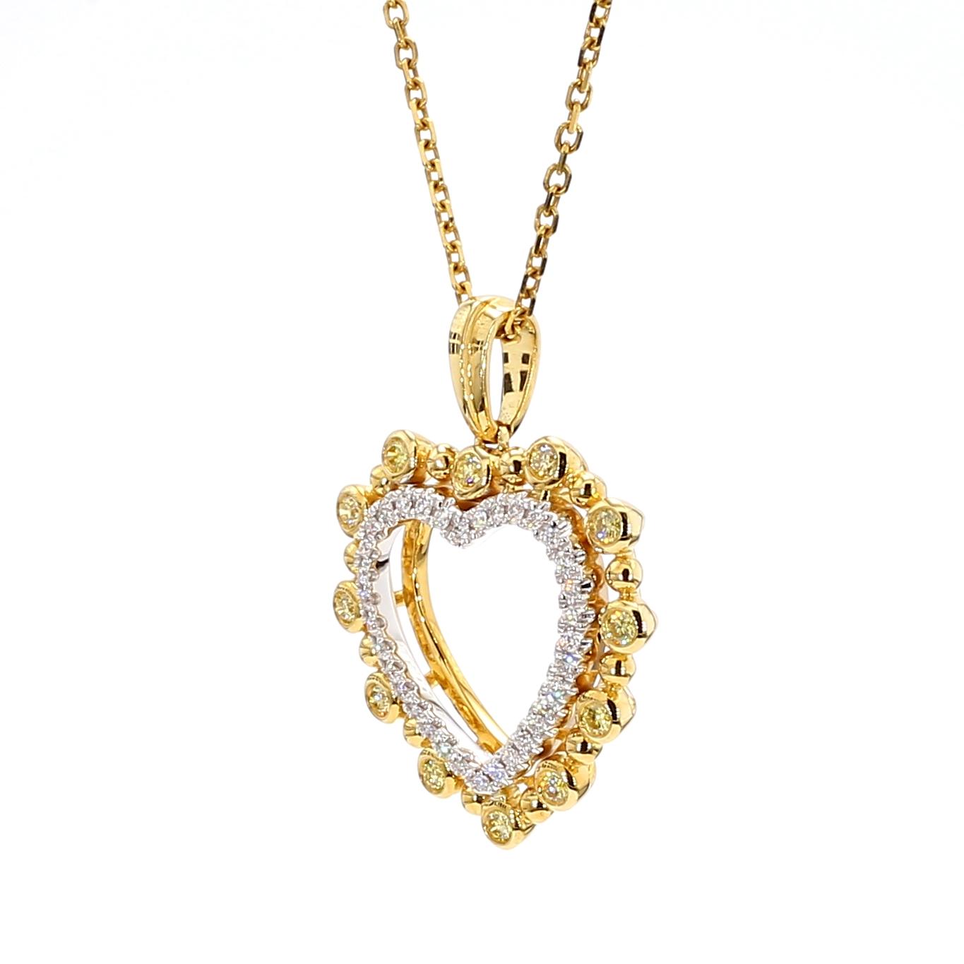 Natural Yellow Round and White Diamond .35 Carat TW Gold Drop Pendant