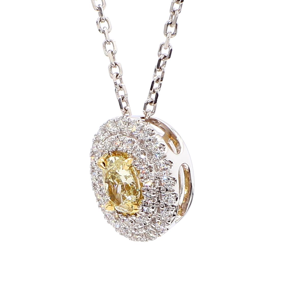 Natural Yellow Oval Diamond 0.66 Carat TW Gold Drop Pendant