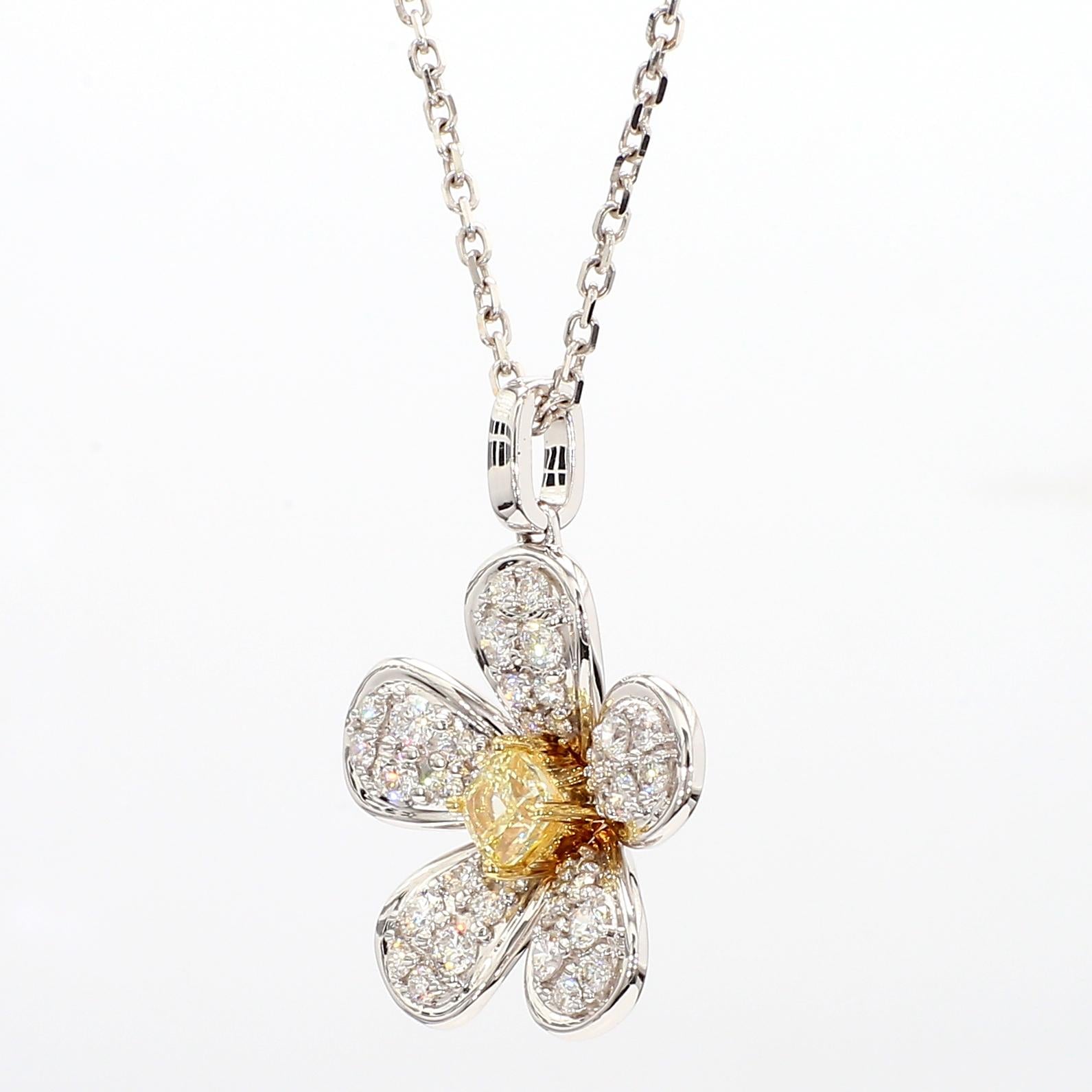 Natural Yellow Cushion Diamond 1.02 Carat TW Gold Flower Pendant