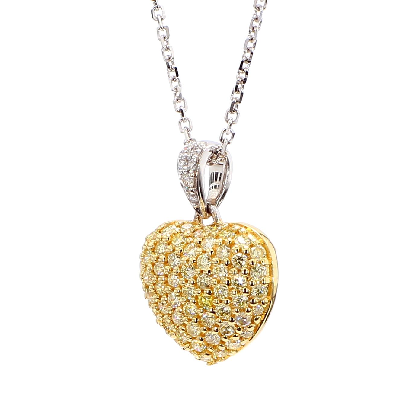 Natural Yellow Round and White Diamond .54 Carat TW Gold Drop Pendant