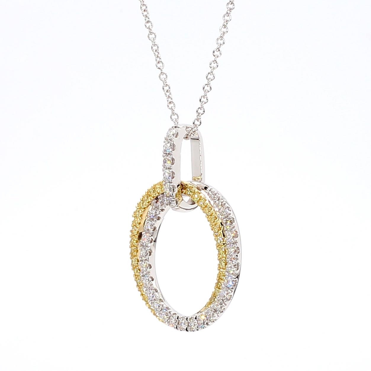 Natural Yellow Round and White Diamond .62 Carat TW Gold Drop Pendant