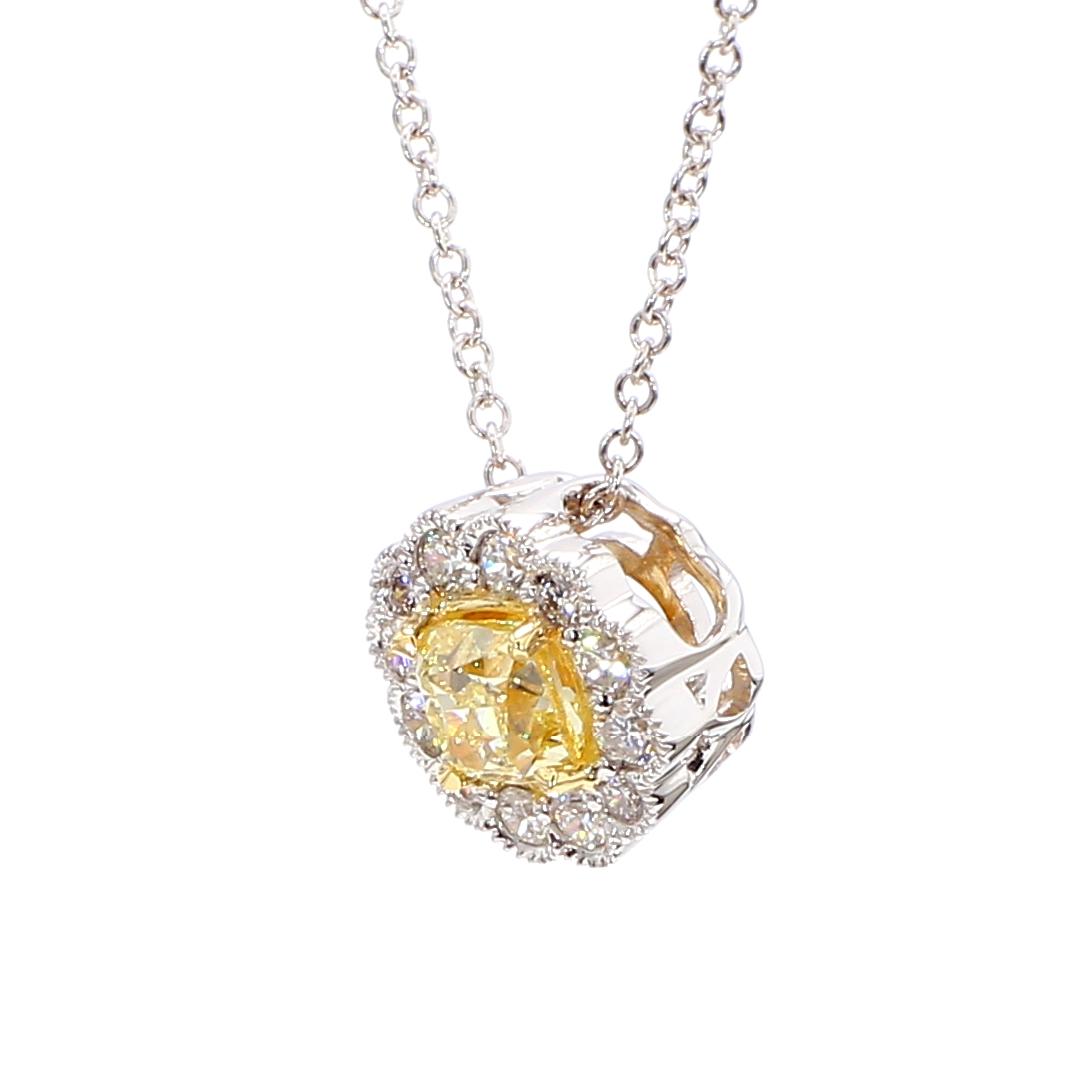 Natural Yellow Cushion and White Diamond 0.70 Carat TW Gold Drop Pendant