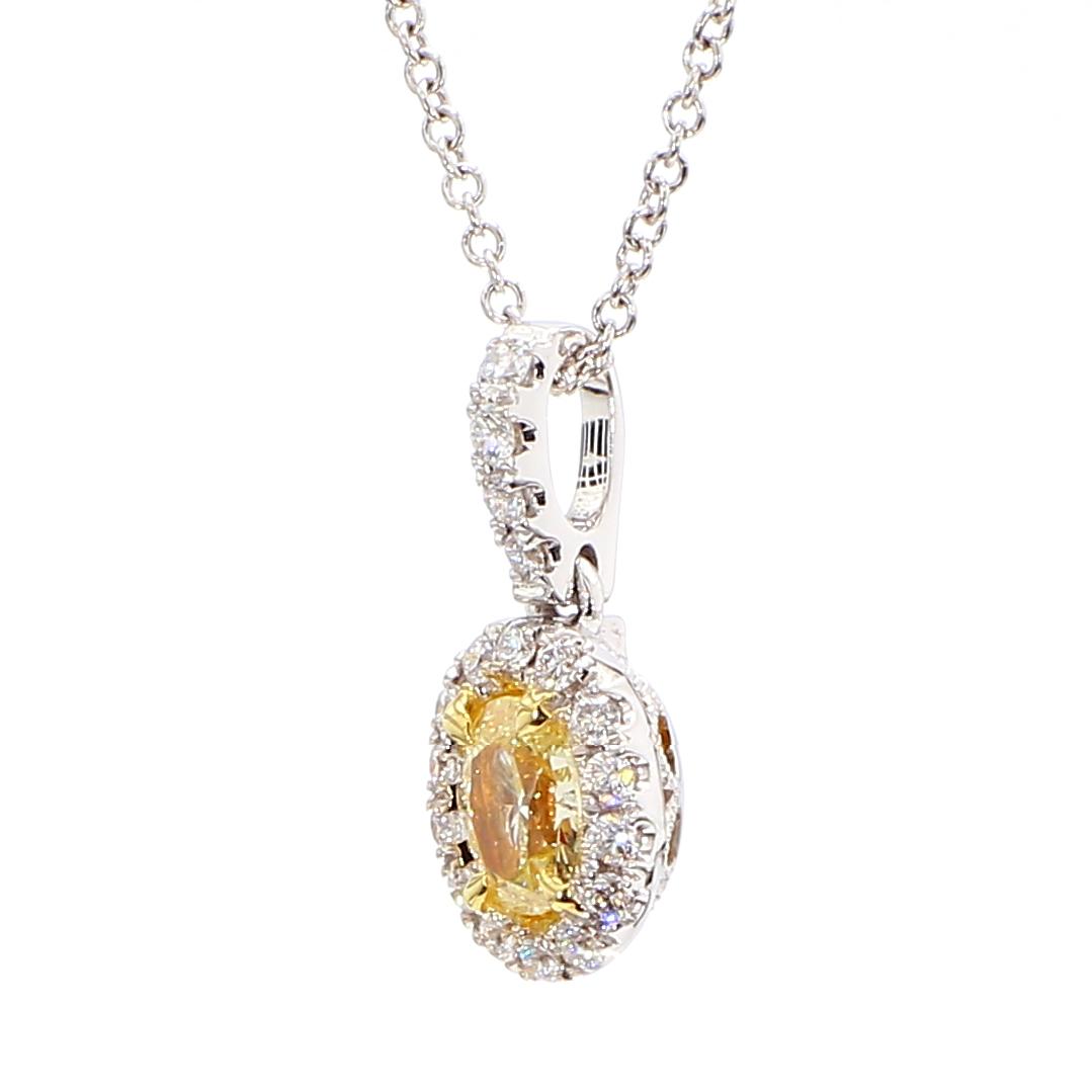 Natural Yellow Oval Diamond 0.49 Carat TW Gold Drop Pendant