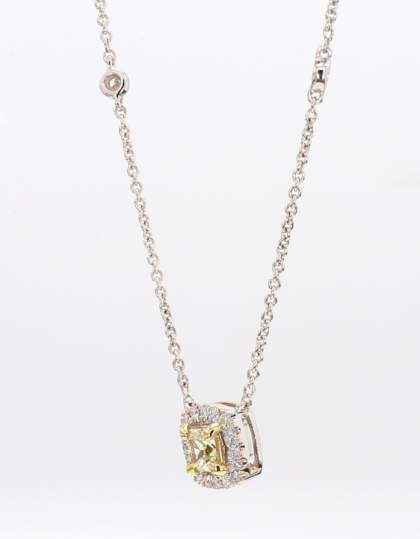 Natural Yellow Cushion Diamond 0.57 Carat TW Gold Drop Pendant