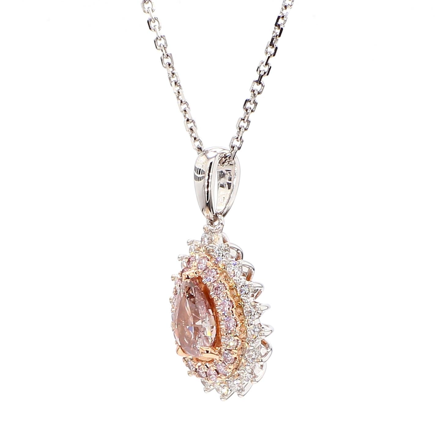 GIA Certified Natural Pink Pear Diamond 0.85 Carat TW Gold Drop Pendant