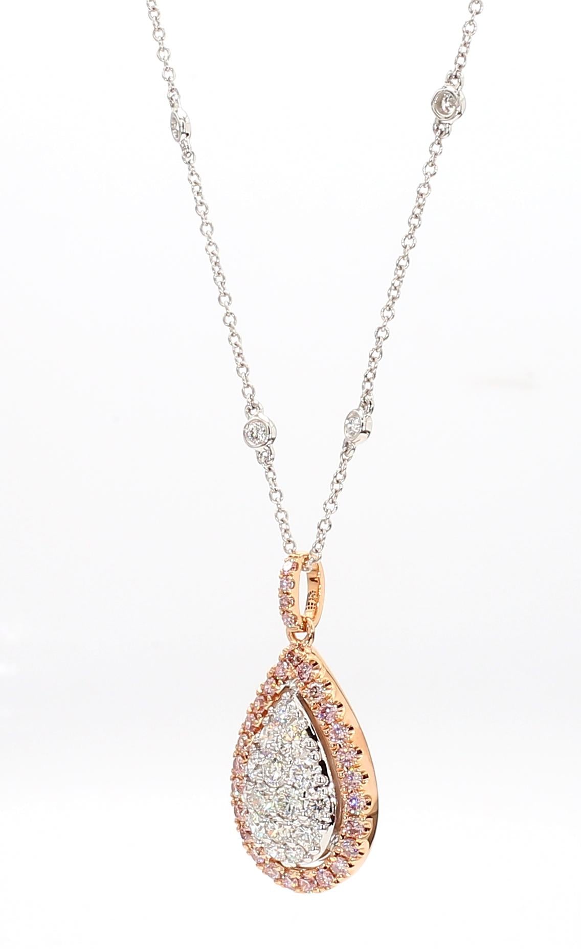 Natural Pink Round Diamond 1.28 Carat TW Rose Gold Drop Pendant