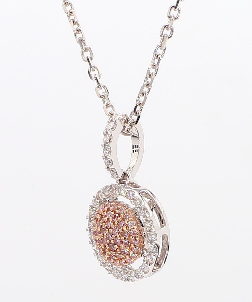 Natural Pink Round Diamond 0.30 Carat TW Rose Gold Drop Pendant