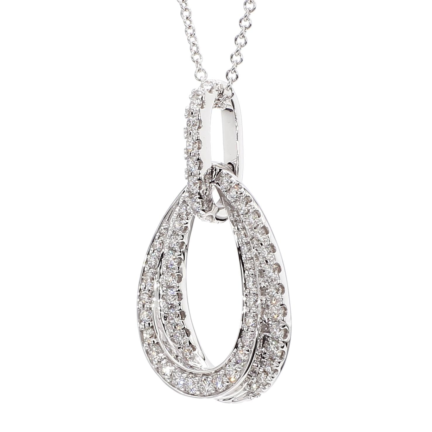 Natural White Round Diamond 0.54 Carat TW White Gold Drop Pendant