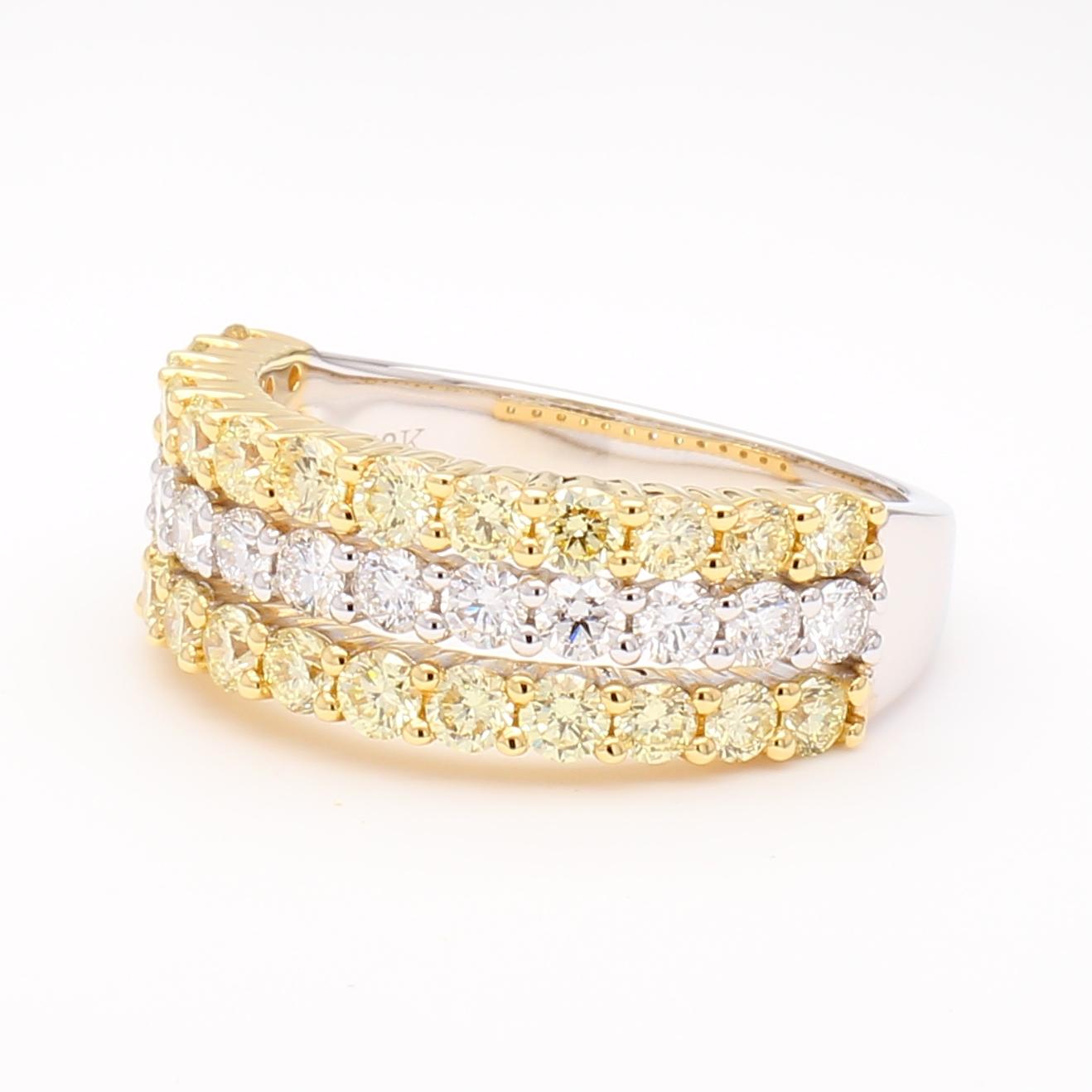 Natural Yellow Round Diamond 1.63 Carat TW Gold Band