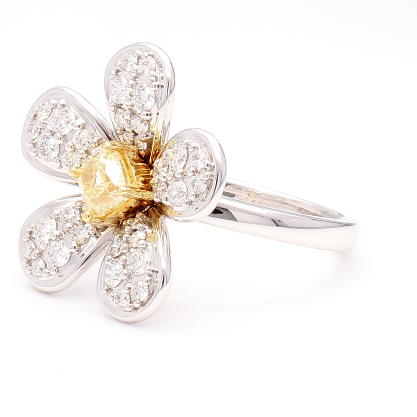 Natural Yellow Cushion Diamond 1.01 Carat TW Gold Cocktail Ring