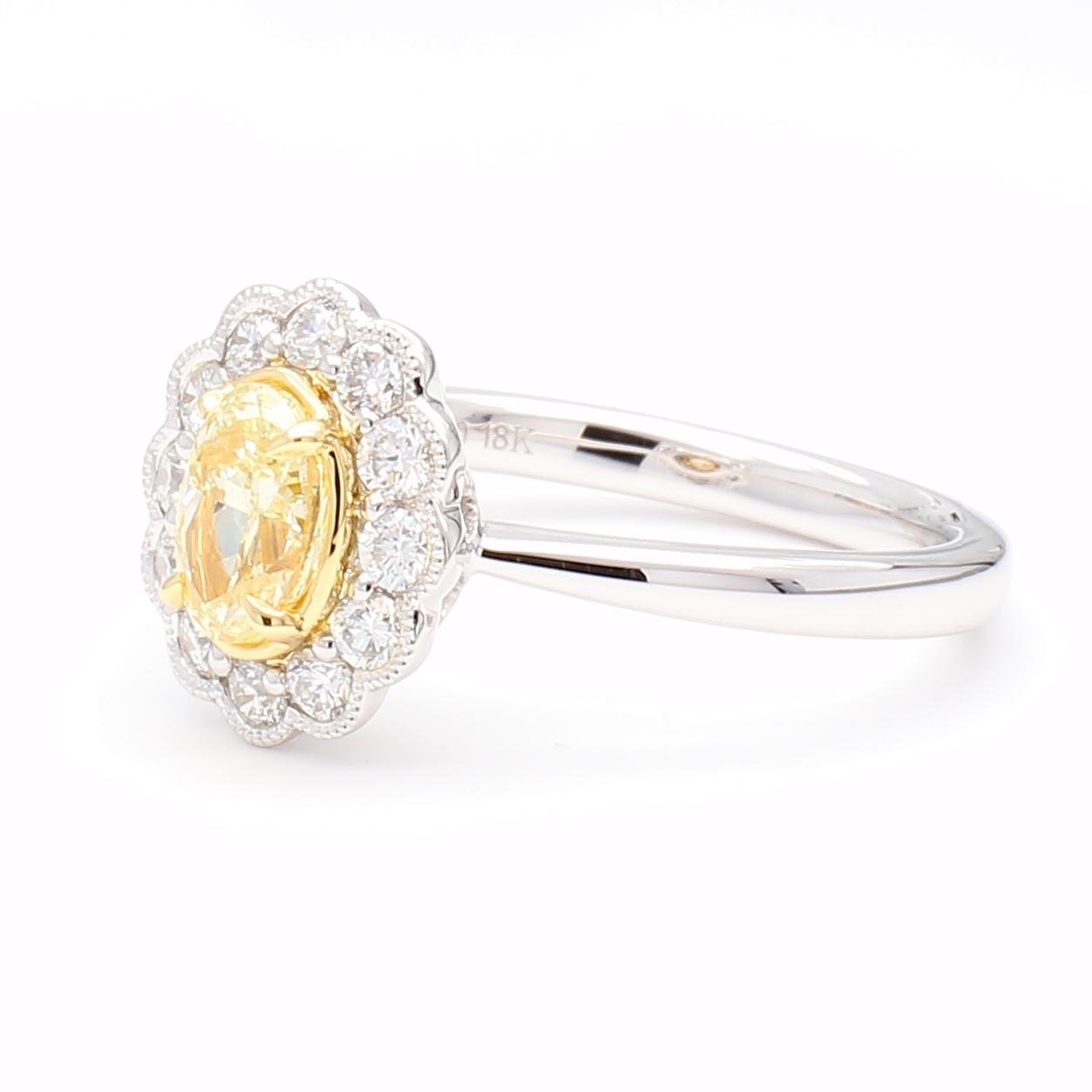 Natural Yellow Oval and White Diamond 1.06 Carat TW Platinum Cocktail Ring