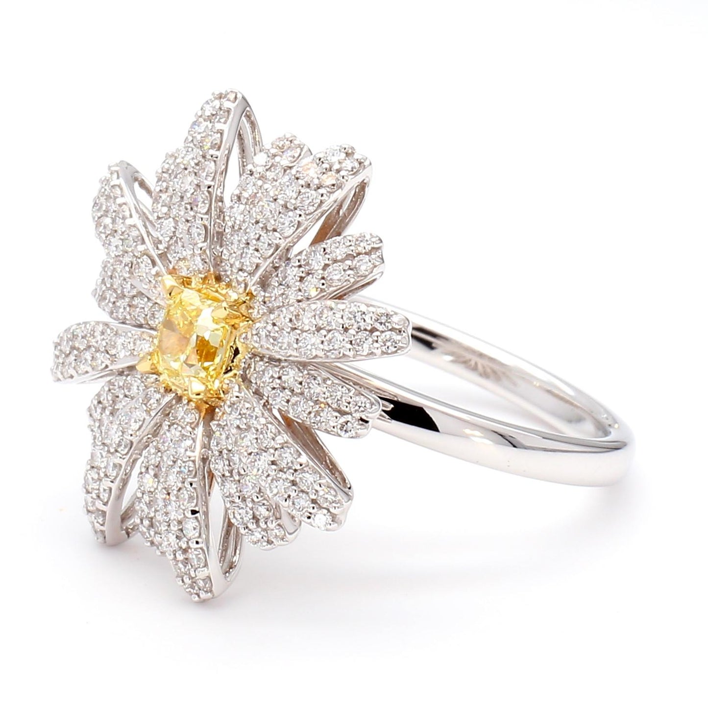 Natural Yellow Radiant and White Diamond 1.15 Carat TW Gold Cocktail Ring