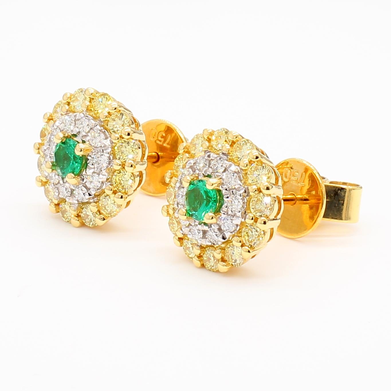 Natural Round Emerald and Diamond 1.00 Carat TW Gold Stud Earrings