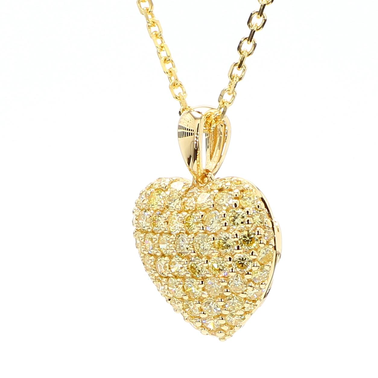 Natural Yellow Round Diamond 1.13 Carat TW Gold Drop Pendant