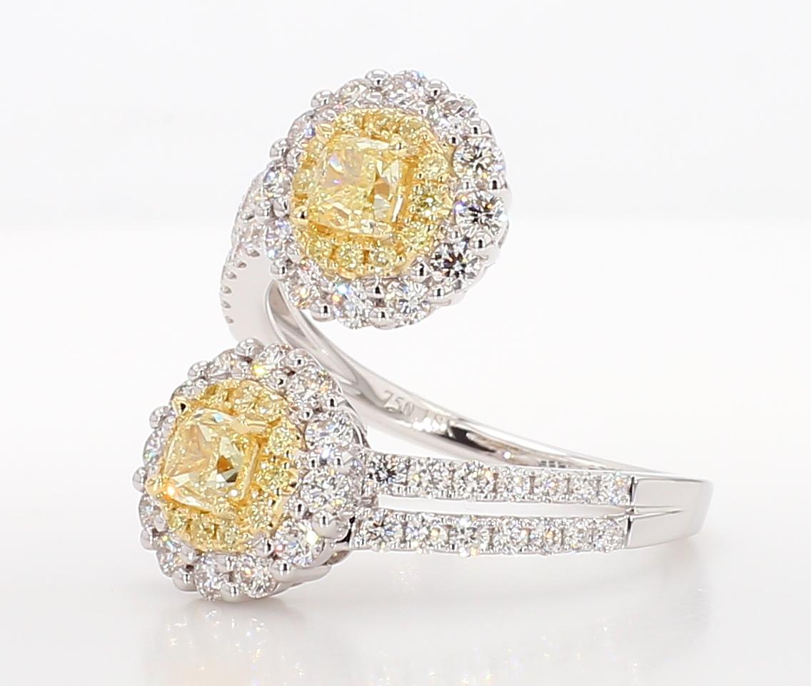 Natural Yellow Cushion Diamond 1.74 Carat TW Gold Cocktail Ring