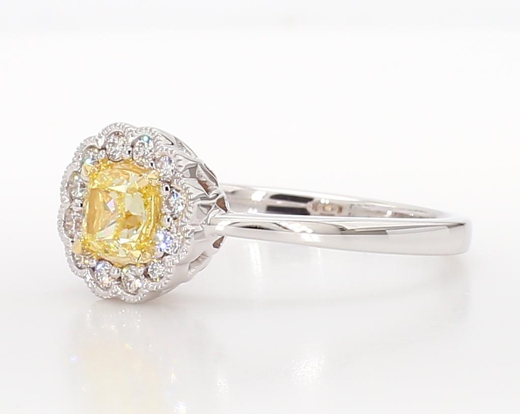 Natural Yellow Cushion Diamond 0.75 Carat TW Gold Cocktail Ring