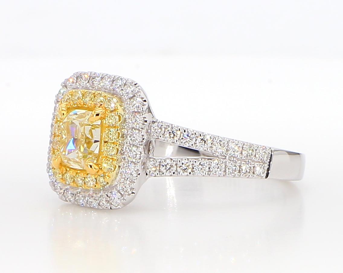 GIA Certified Natural Yellow Cushion Diamond 1.42 Carat TW Gold Cocktail Ring