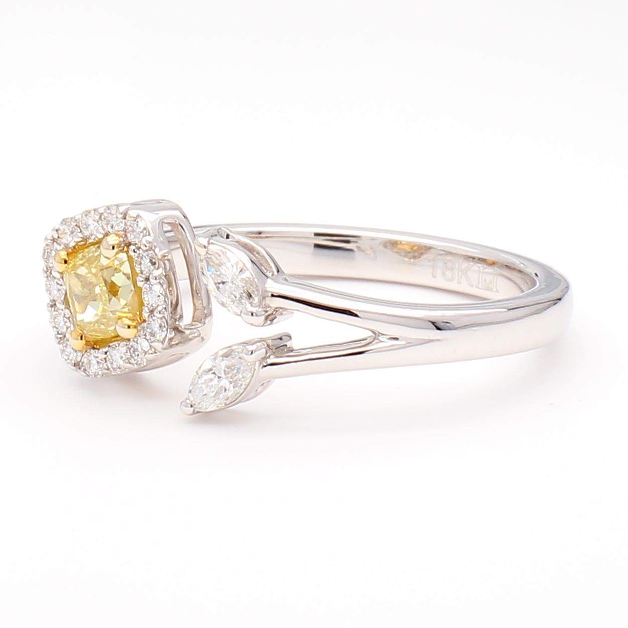 Natural Yellow Cushion Diamond 0.72 Carat TW Gold Cocktail Ring