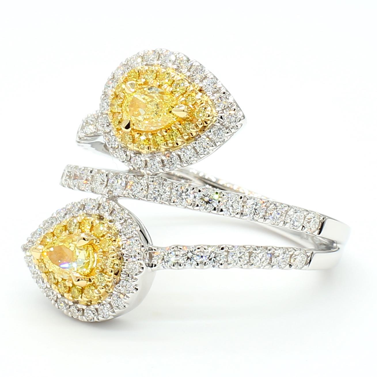 Natural Yellow Pear Diamond 1.39 Carat TW Gold Cocktail Ring