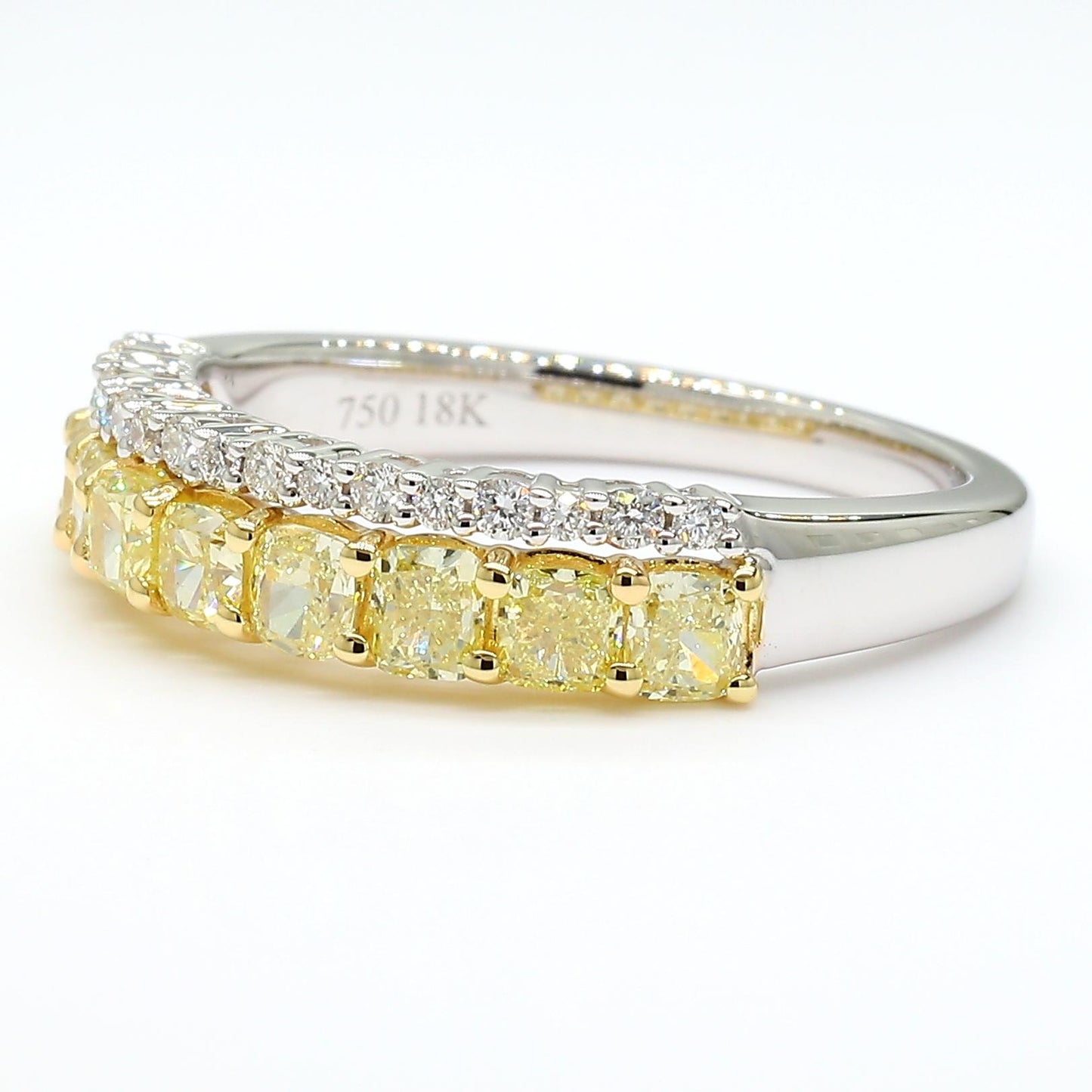 Natural Yellow Cushion Diamond 1.22 Carat TW Gold Wedding Band