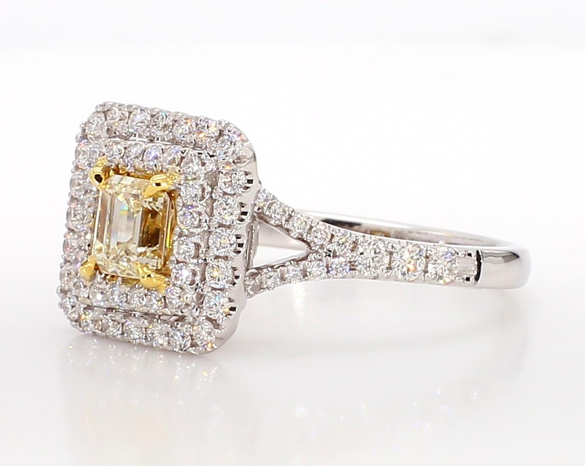 Natural Yellow Emerald Diamond 1.24 Carat TW Gold Cocktail Ring