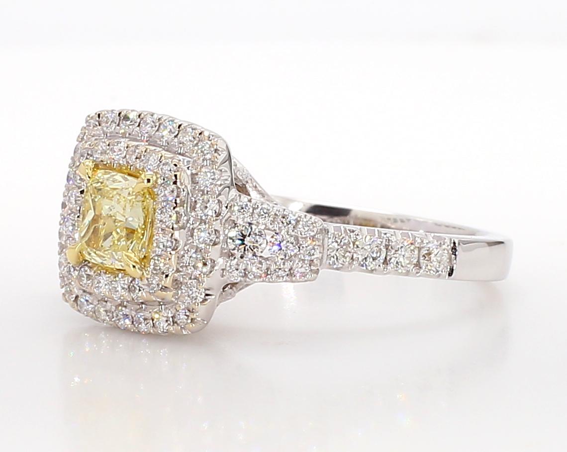 Natural Yellow Cushion Diamond 1.18 Carat TW Gold Cocktail Ring