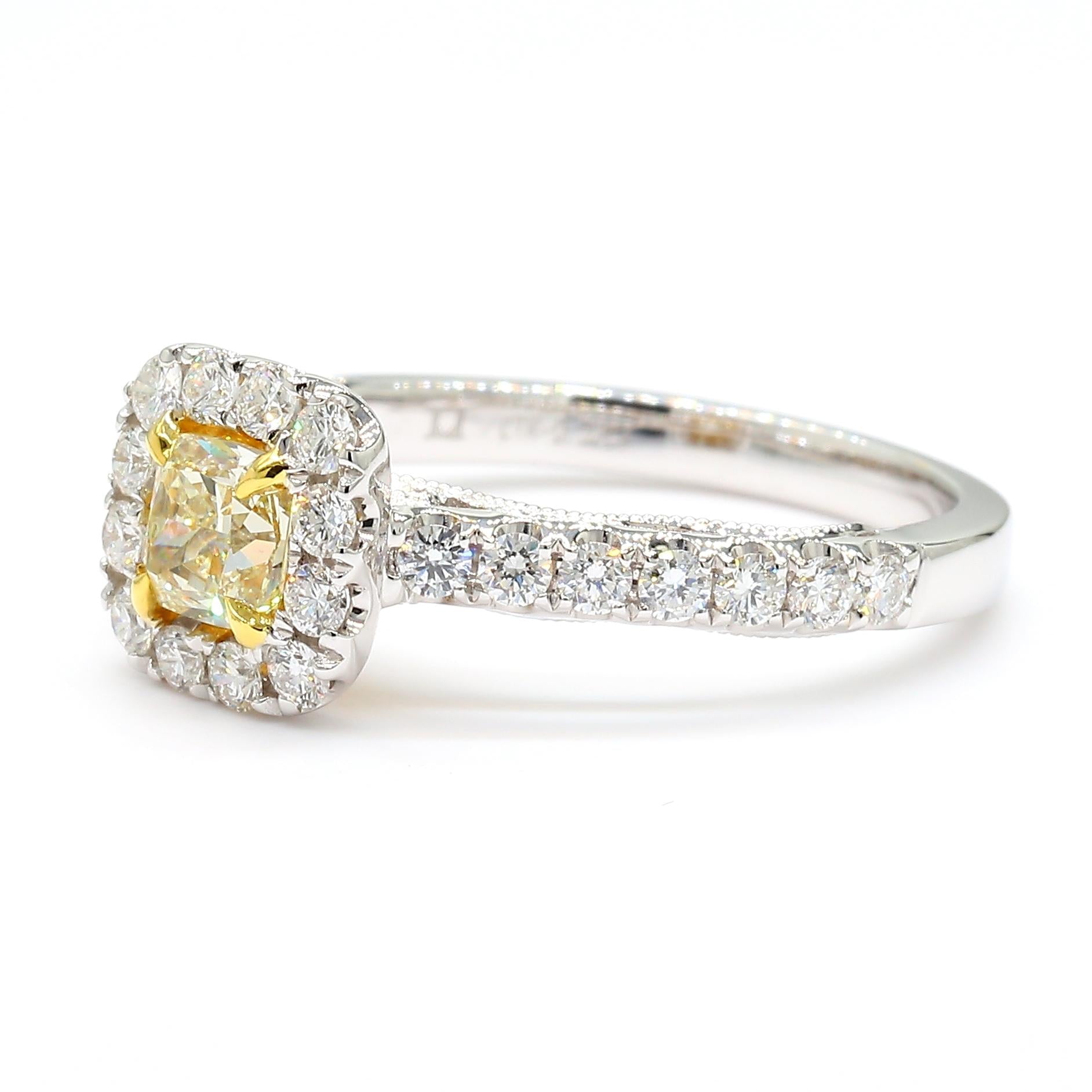 Natural Yellow Cushion Diamond 1.11 Carat TW Gold Cocktail Ring