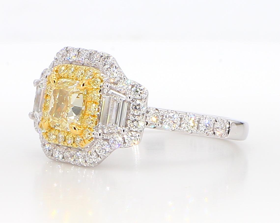 GIA Certified Natural Yellow Cushion Diamond 2.24 Carat TW Gold Cocktail Ring