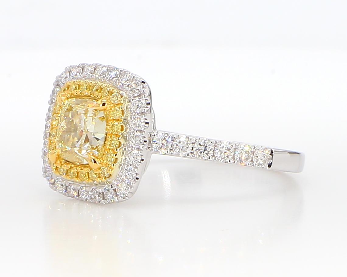 GIA Certified Natural Yellow Cushion Diamond 1.71 Carat TW Gold Cocktail Ring