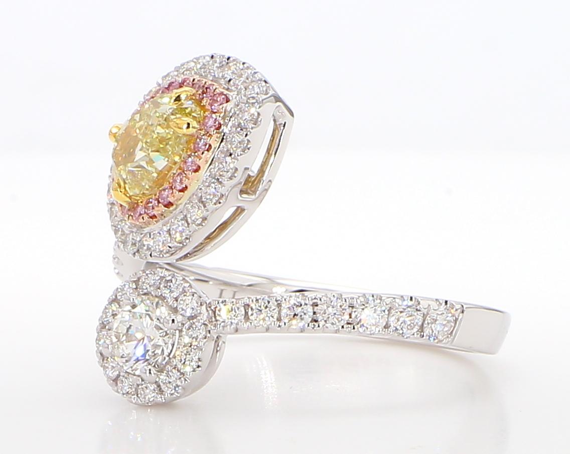 GIA Certified Natural Yellow Pear Diamond 2.05 Carat TW Gold Cocktail Ring