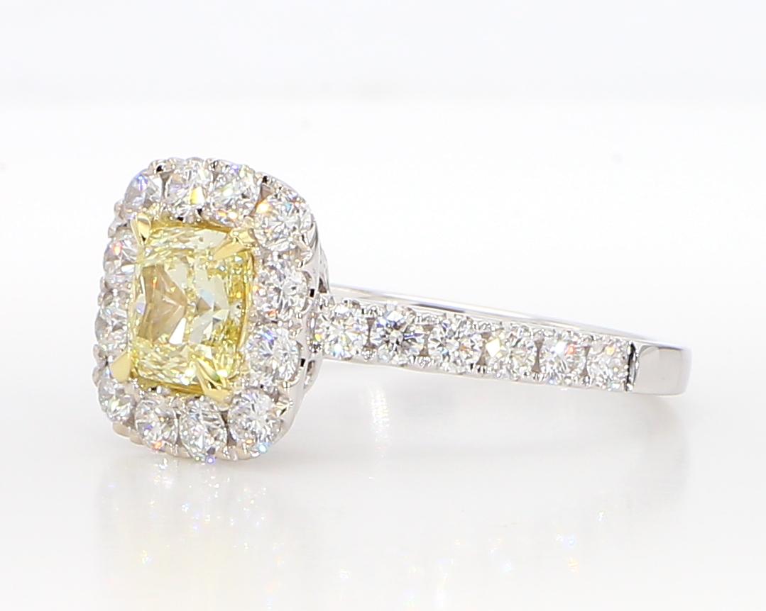 GIA Certified Natural Yellow Cushion Diamond 1.94 Carat TW Gold Cocktail Ring