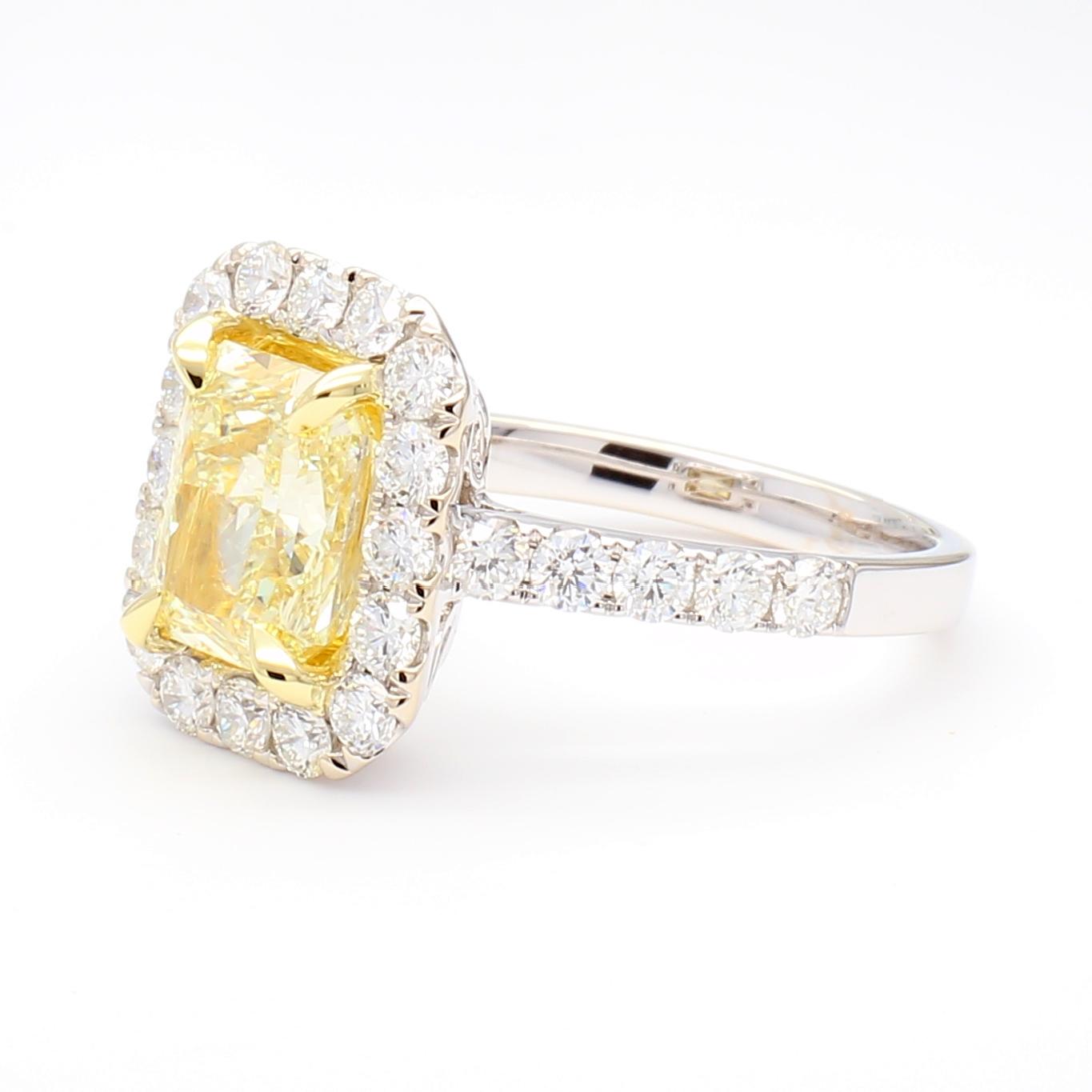 GIA Certified Natural Yellow Radiant Diamond 3.30 Carat TW Gold Cocktail Ring