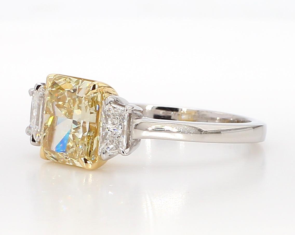 GIA Certified Natural Yellow Radiant Diamond 3.08 Carat TW Plat Cocktail Ring