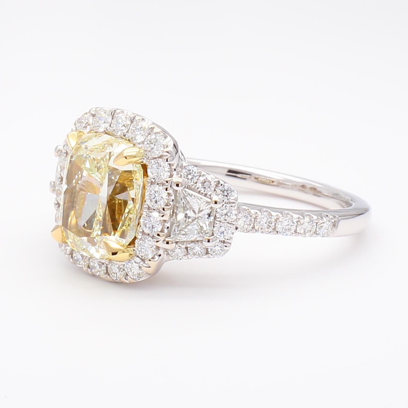 GIA Certified Natural Yellow Cushion Diamond 3.40 Carat TW Gold Cocktail Ring